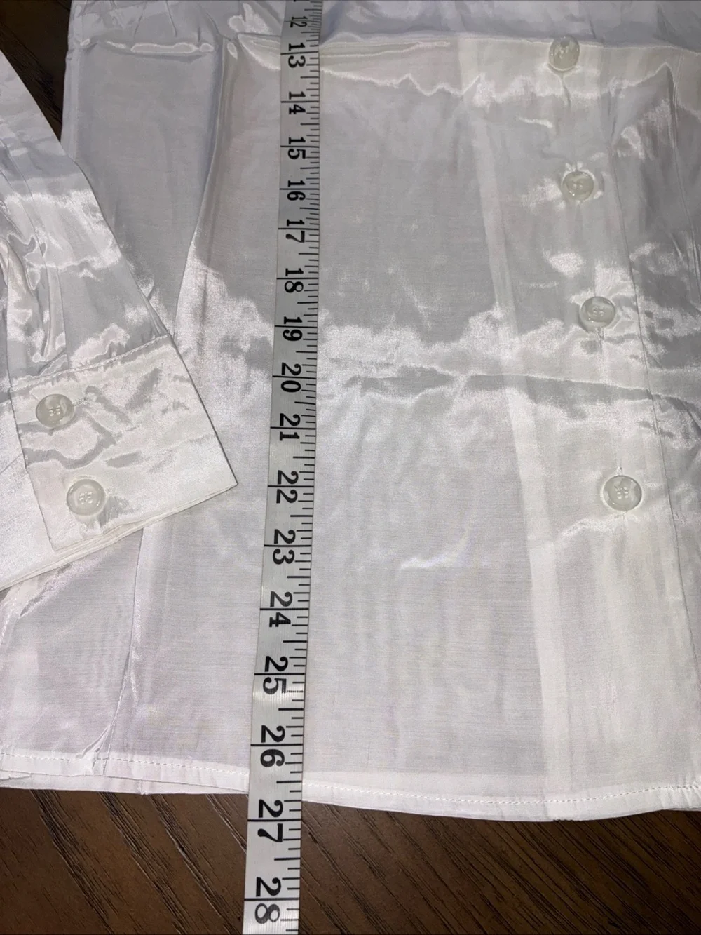 HAVE Shiny White Satin Button-Front Shirt - Picture 6 of 7